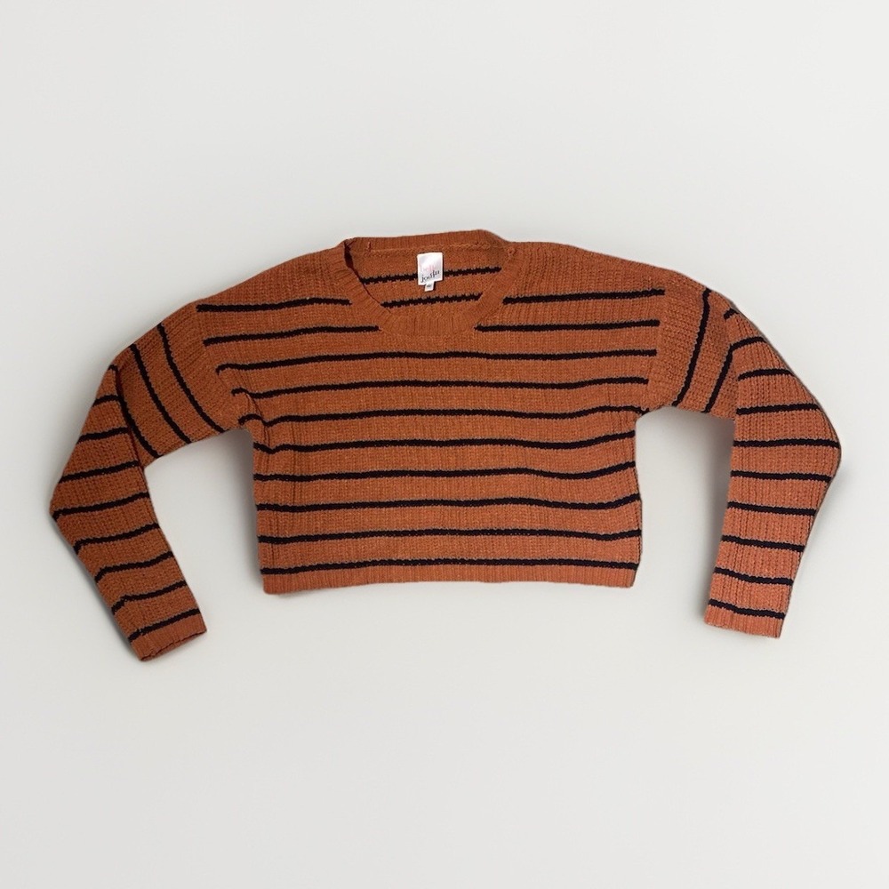 Belle Du Jour Orange Striped Cable Knit Sweater Women's Size Large